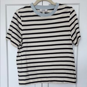 COS Black and Cream Striped Clean Cut T-shirt